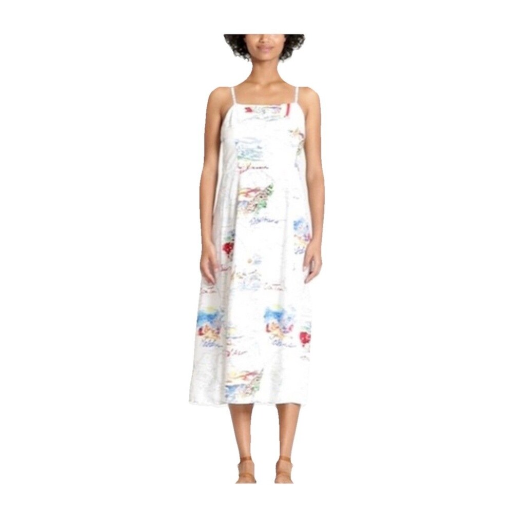 GAP World Traveler Map Maldives Midi Santorini Cape Sun Dress Womens Sz S Small